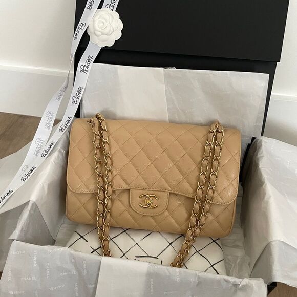 100% authentic CHANEL jumbo double flap beige clair caviar GHW - Picture 1 of 8